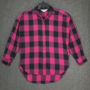 Vintage Directions by Brooks Womens M Pink Black Plaid Button Up Shirt Grunge
